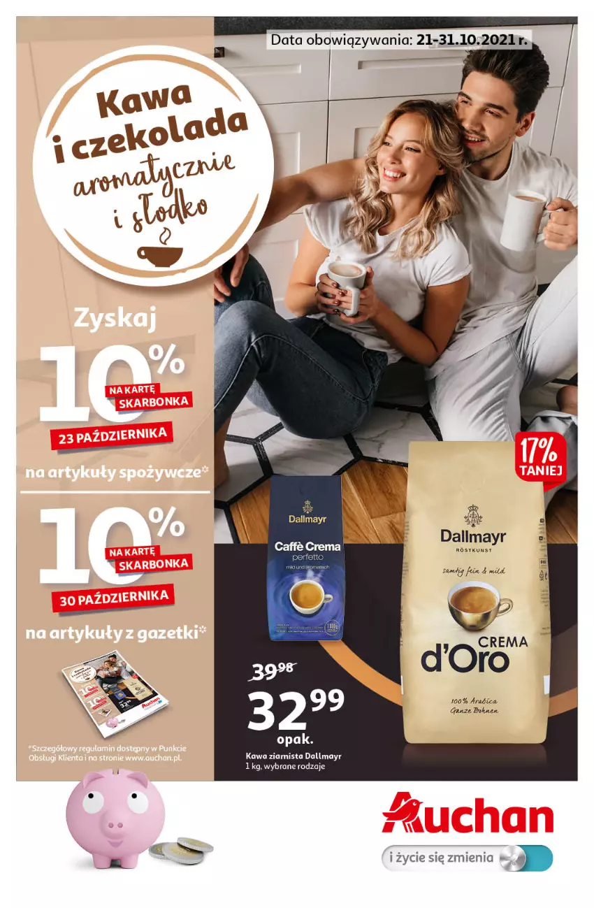 Gazetka promocyjna Auchan - Kawa i czekolada aromatycznie i słodko Hipermarkety - ważna 21.10 do 31.10.2021 - strona 1 - produkty: Dallmayr, Kawa, Kawa ziarnista
