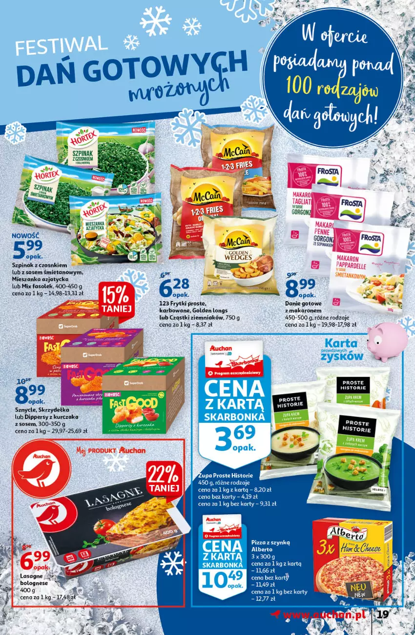 Gazetka promocyjna Auchan - Kawa i czekolada aromatycznie i słodko Hipermarkety - ważna 21.10 do 31.10.2021 - strona 19 - produkty: Danie gotowe, Fa, Frytki, Kurczak, Lasagne, Makaron, Pizza, Sos, STP, Szpinak