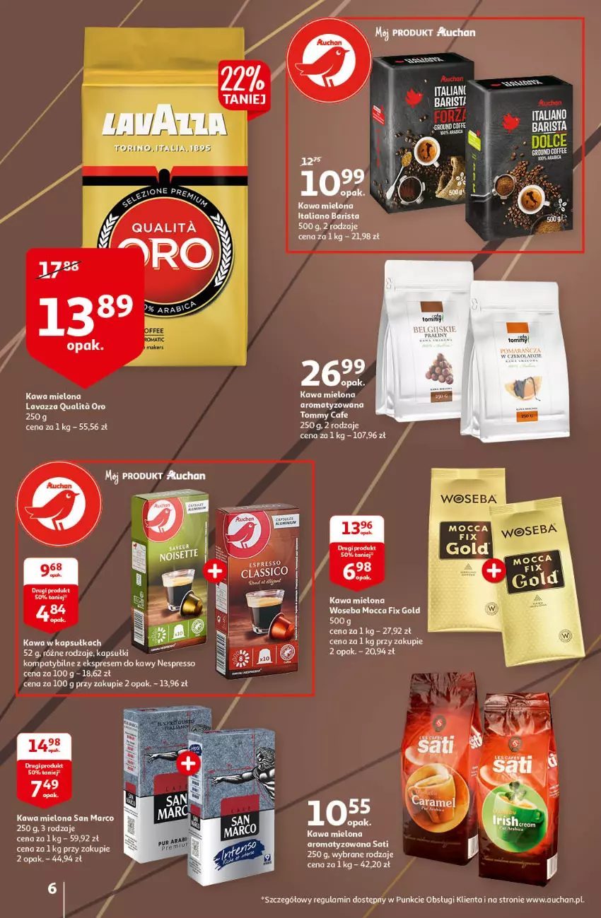 Gazetka promocyjna Auchan - Kawa i czekolada aromatycznie i słodko Hipermarkety - ważna 21.10 do 31.10.2021 - strona 6 - produkty: Kawa, Kawa mielona, Lavazza, LG, Mocca Fix Gold, Sati, Woseba