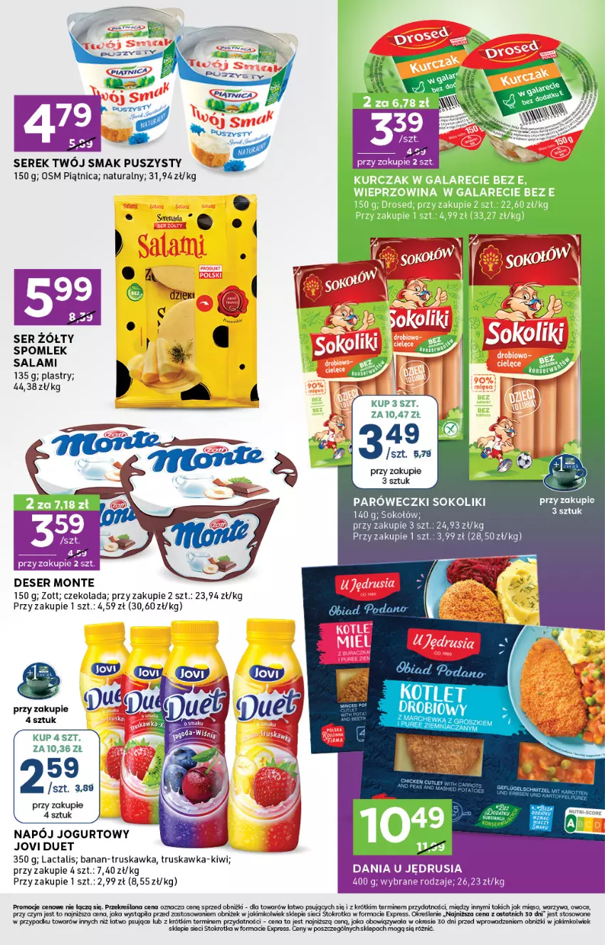 Gazetka promocyjna Stokrotka - Stokrotka Express - ważna 29.05 do 04.06.2025 - strona 3 - produkty: Czekolada, Deser, Fa, Gra, Jogurt, Kiwi, Mięso, Monte, Napój, Napój jogurtowy, Owoce, Piątnica, Por, Salami, Ser, Serek, Sok, Sokołów, Twój Smak, Warzywa, Zott
