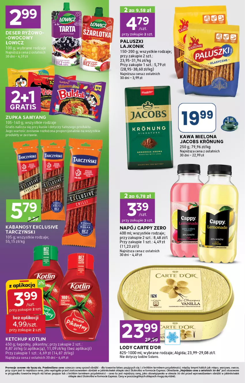 Gazetka promocyjna Stokrotka - Stokrotka Express - ważna 29.05 do 04.06.2025 - strona 4 - produkty: AEG, Algida, Cappy, Carte d'Or, Deser, Gra, Jacobs, Kabanos, Kawa, Kawa mielona, Ketchup, Kotlin, Lajkonik, LG, Lody, Mięso, Napój, Owoce, Por, Ser, Sok, Warzywa