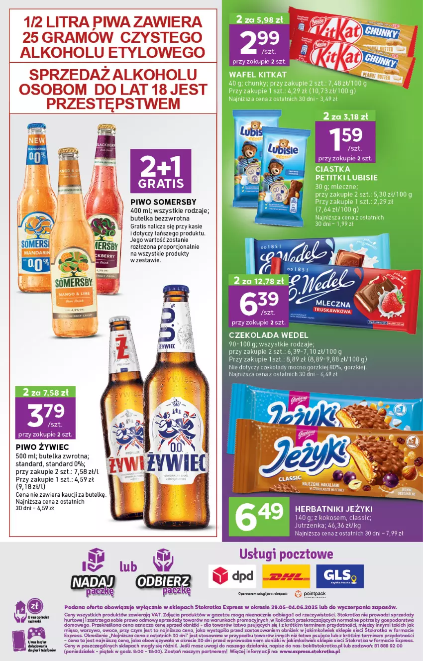Gazetka promocyjna Stokrotka - Stokrotka Express - ważna 29.05 do 04.06.2025 - strona 5 - produkty: Czekolada, Fa, Gra, Herbatniki, Jutrzenka, Kokos, Mięso, O nas, Owoce, Piwa, Piwo, Por, Somersby, Wagi, Warzywa
