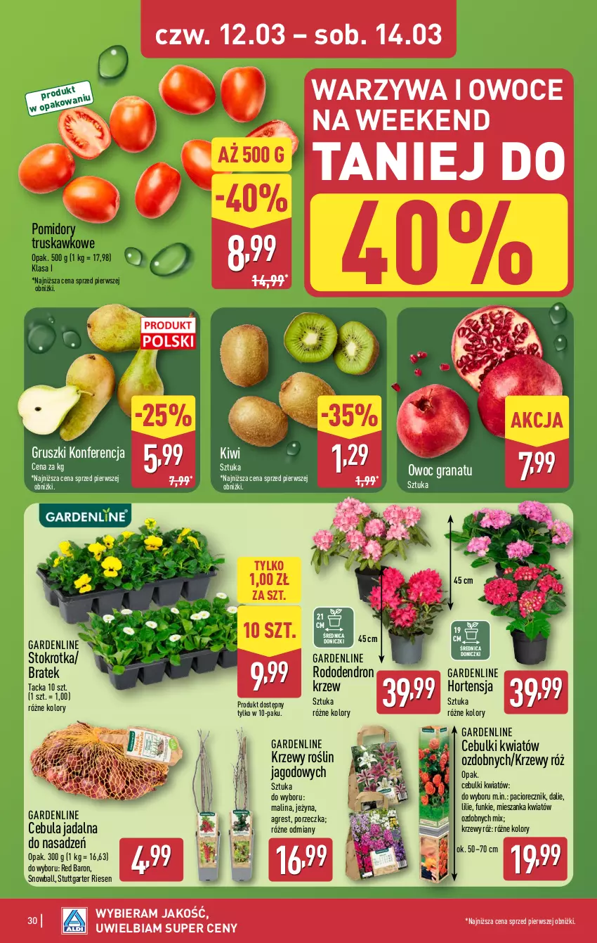 Gazetka promocyjna Aldi - Pełna oferta - ważna 09.03 do 14.03.2026 - strona 30 - produkty: Cebula, Gra, Granat, Gres, Gruszki, Kiwi, O nas, Owoce, Pomidory, Por, Warzywa, Warzywa i owoce