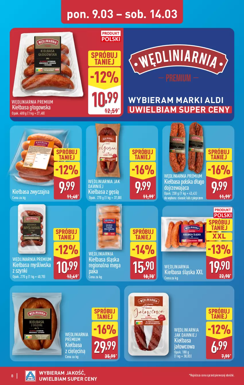 Gazetka promocyjna Aldi - Pełna oferta - ważna 09.03 do 14.03.2026 - strona 8 - produkty: Kiełbasa, Kiełbasa głogowska, Kiełbasa śląska, Pieprz