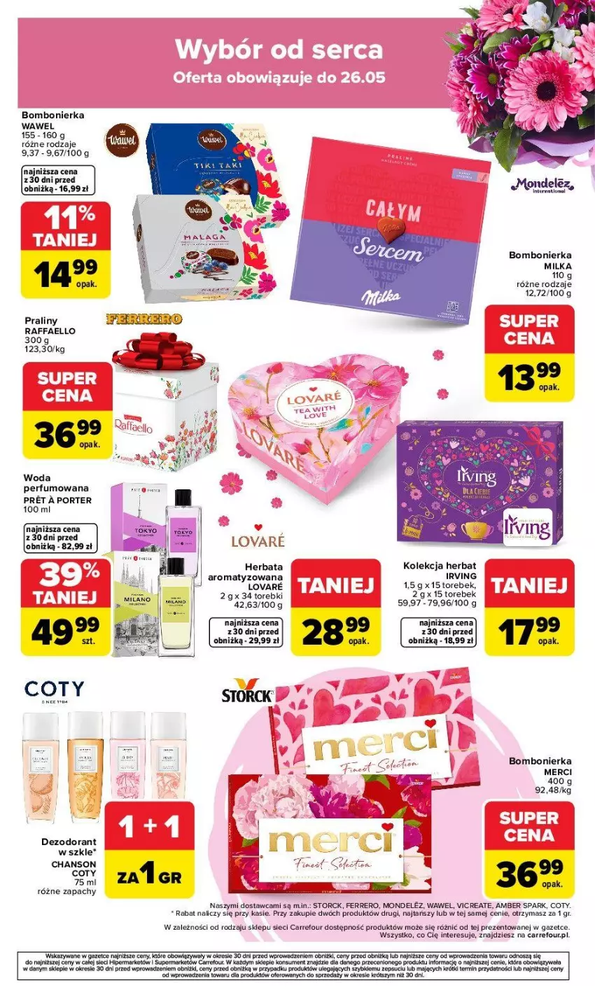 Gazetka promocyjna Carrefour - Gazetka Dzień Matki - ważna 18.05 do 23.05.2026 - strona 4 - produkty: Dezodorant, Fa, Ferrero, Herbata, Merci, Milka, Perfum, Por, Praliny, Raffaello, Wawel