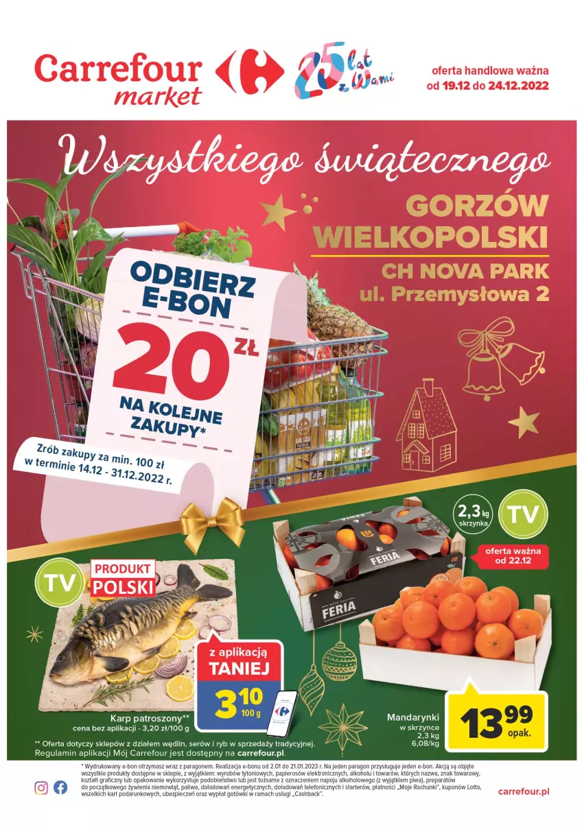 Gazetka promocyjna Carrefour - Gazetka Gazetka Market Gorzów Wielkopolski - ważna 19.12 do 24.12.2022 - strona 1 - produkty: Gra, Karp, Mandarynki, Papier, Piec, Piwa, Rama, Ser, Telefon