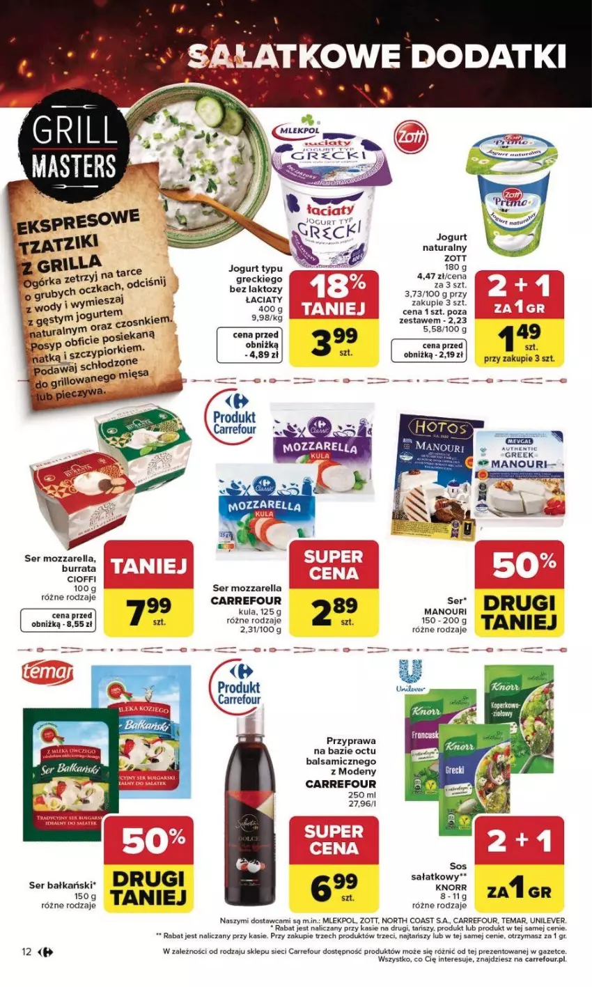 Gazetka promocyjna Carrefour - Gazetka Grill Cię wzywa od czwartku! - ważna 23.04 do 02.05.2026 - strona 13 - produkty: Burrata, Jogurt, Jogurt naturalny, Knorr, Mozzarella, Mus, Sałat, Ser, Zott