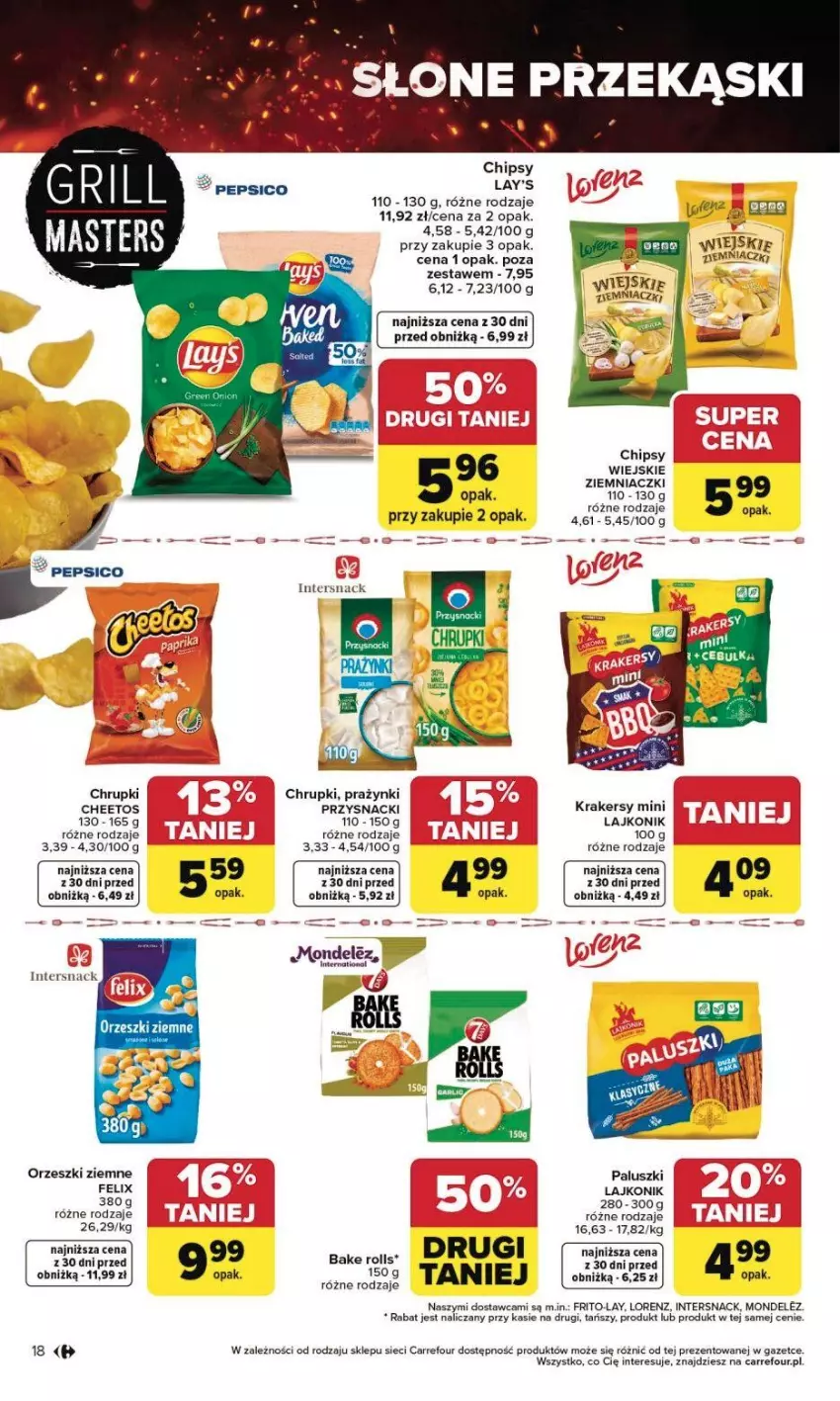 Gazetka promocyjna Carrefour - Gazetka Grill Cię wzywa od czwartku! - ważna 23.04 do 02.05.2026 - strona 19 - produkty: Bake Rolls, Cheetos, Chipsy, Chrupki, Fa, Felix, Krakersy, Lajkonik, Lorenz, Orzeszki, Orzeszki ziemne, Pepsi, Przysnacki
