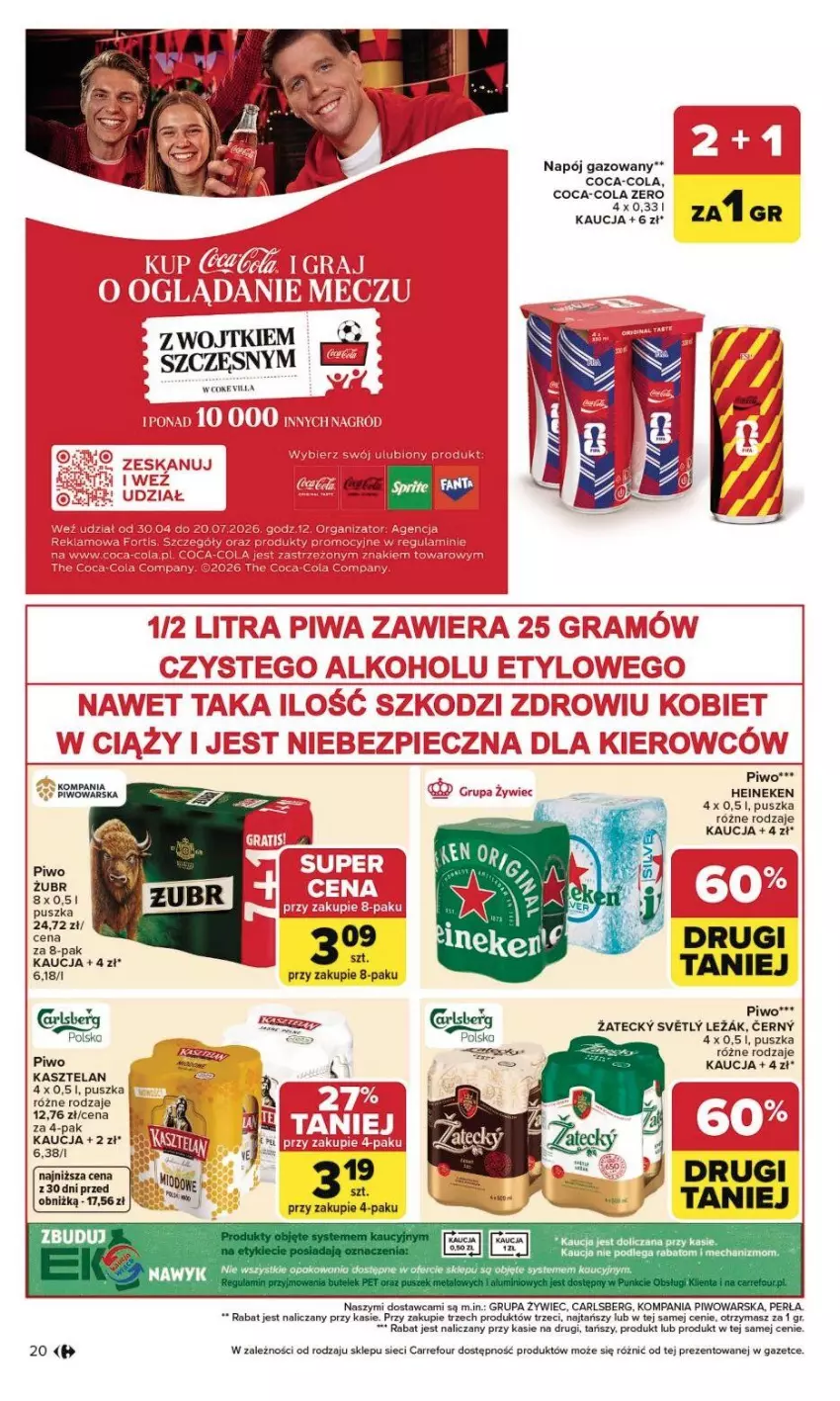 Gazetka promocyjna Carrefour - Gazetka Grill Cię wzywa od czwartku! - ważna 23.04 do 02.05.2026 - strona 21 - produkty: Carlsberg, Coca-Cola, Fa, Heineken, Kasztelan, LG, Napój, Napój gazowany, Perła, Piwo