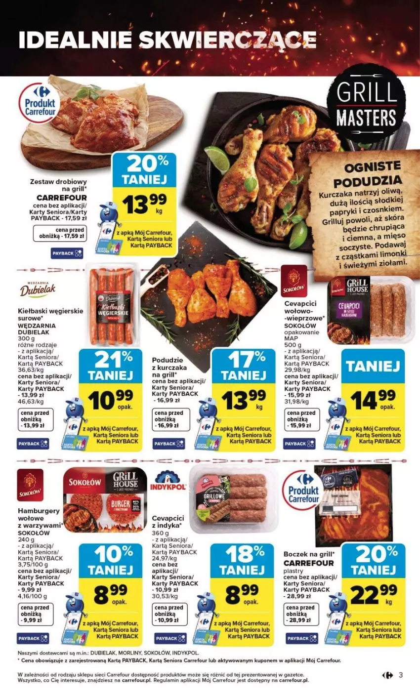 Gazetka promocyjna Carrefour - Gazetka Grill Cię wzywa od czwartku! - ważna 23.04 do 02.05.2026 - strona 4 - produkty: Boczek, Burger, Grill, Hamburger, Kurczak, Mięso, Morliny, Ser, Sok, Sokołów, Warzywa