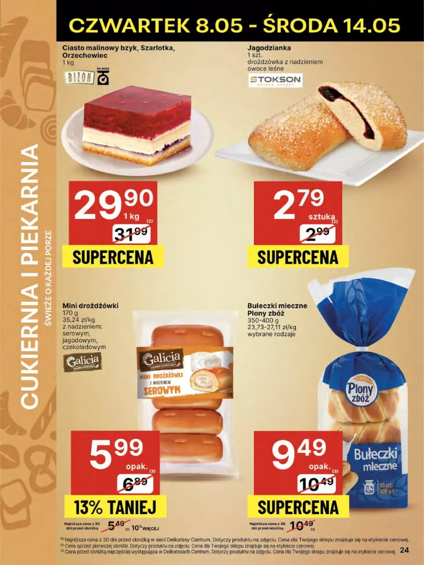 Gazetka promocyjna Delikatesy Centrum - Franczyza DC19 Czwartek - ważna 08.05 do 14.05.2025 - strona 24 - produkty: Bułeczki, Bułeczki mleczne, Jagodzianka, Owoce, Rum, Ser, Szarlotka