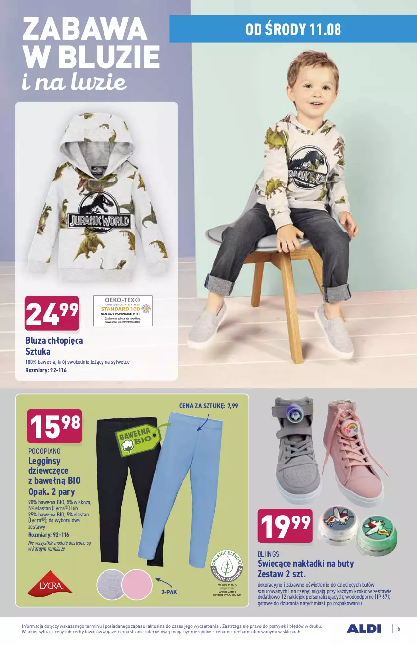 Gazetka promocyjna Aldi - ważna 11.08 do 14.08.2021 - strona 6 - produkty: Bluza, Buty, Dzieci, Gin, Klej, Legginsy, Pocopiano, Por, Wełna