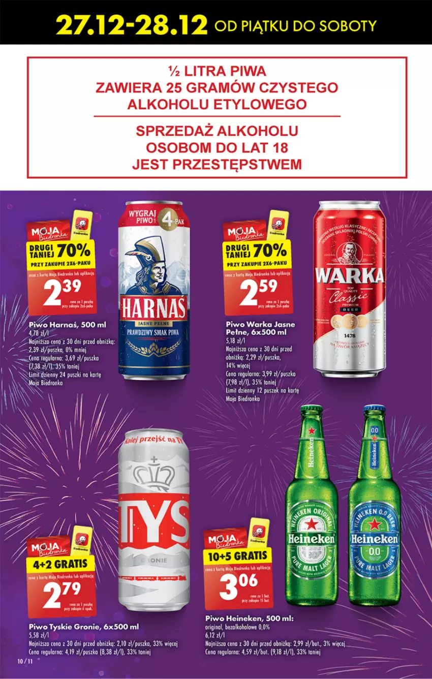 Gazetka promocyjna Biedronka - Od Czwartku - ważna 27.12.2024 do 01.01.2025 - strona 10 - produkty: Gin, Gra, Halo, Harnaś, Heineken, LG, Piwa, Piwo, Tyskie