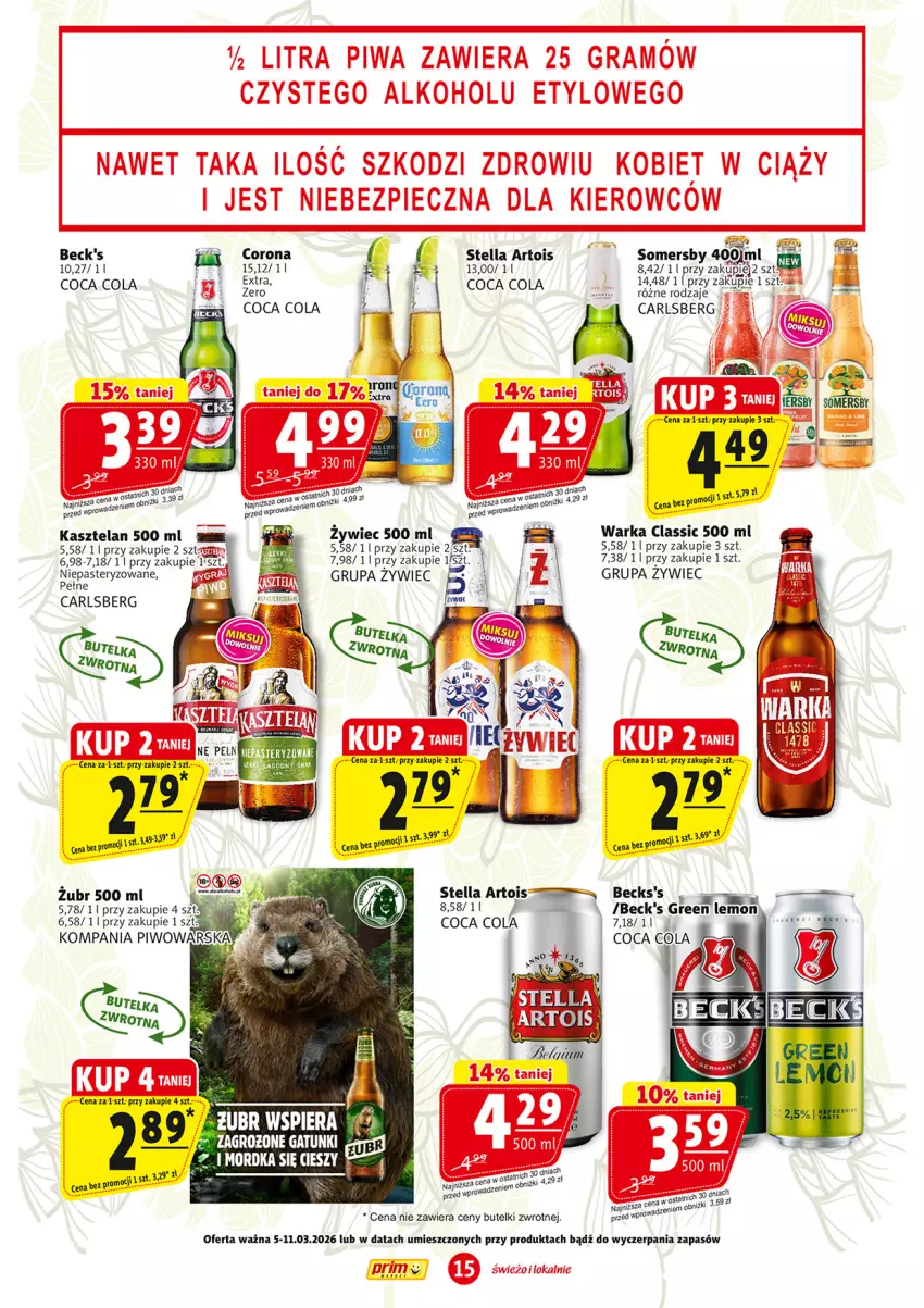 Gazetka promocyjna Prim Market - ważna 05.03 do 11.03.2026 - strona 15 - produkty: Carlsberg, Gra, Kasztelan, Piec, Piwa, Piwo, Somersby, Warka