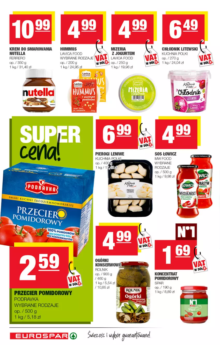 Gazetka promocyjna Spar - EuroSpar - ważna 05.07 do 15.07.2022 - strona 14 - produkty: Ferrero, Hummus, Jogurt, K2, Kuchnia, LG, Mus, Nutella, Pierogi, Podravka, Rolnik, Sos