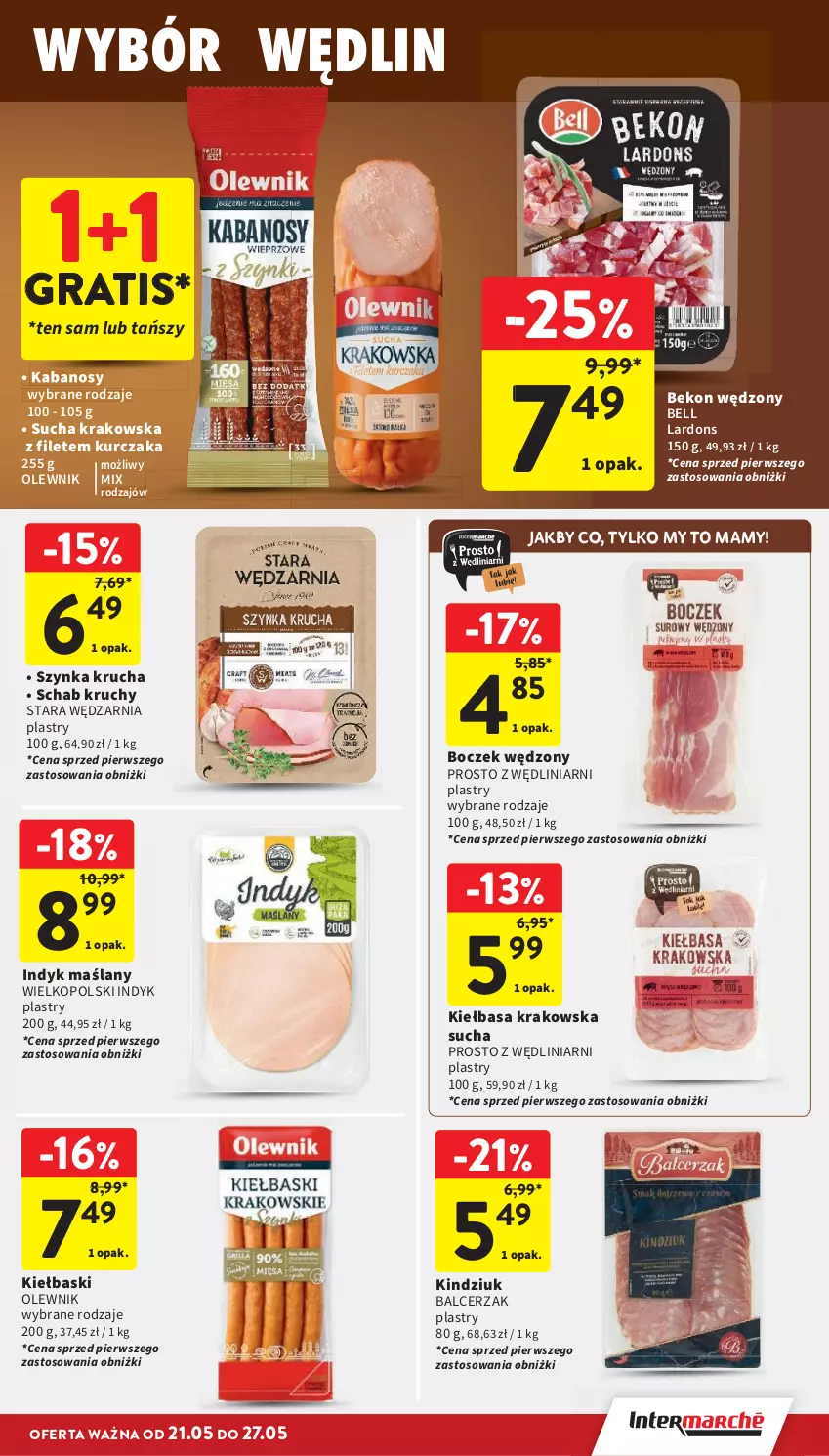 Gazetka promocyjna Intermarche - Gazetka promocyjna - ważna 21.05 do 27.05.2026 - strona 19 - produkty: Beko, Bell, Boczek, Gra, Kabanos, Kiełbasa, Kiełbasa krakowska, Kindziuk, Kurczak, Olewnik, Szynka