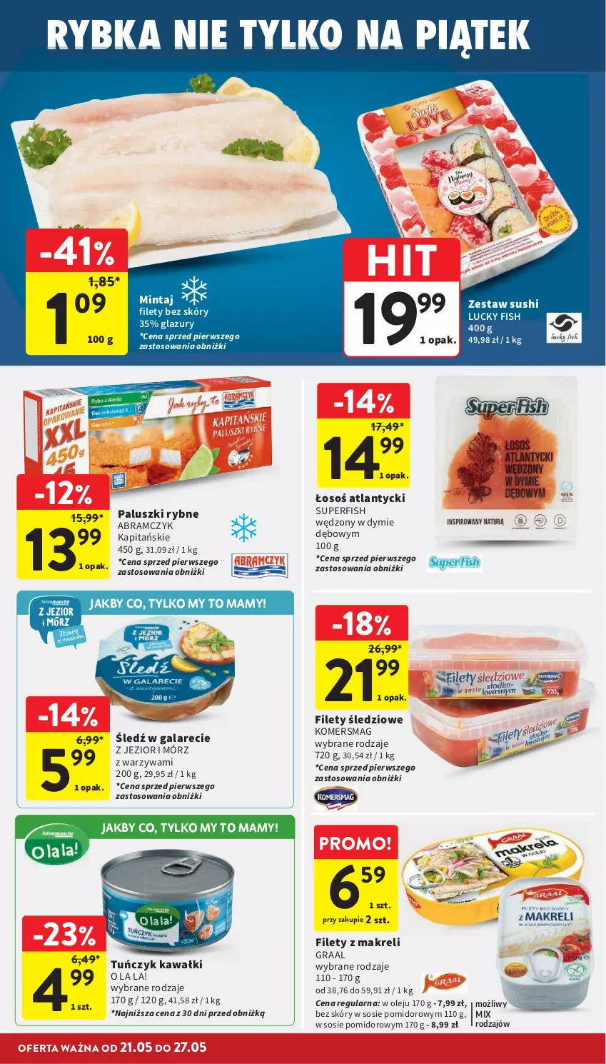 Gazetka promocyjna Intermarche - Gazetka promocyjna - ważna 21.05 do 27.05.2026 - strona 20 - produkty: Gala, Gra, Graal, Kawa, Lazur, Mintaj, Olej, Paluszki rybne, Sos, Sushi, Tuńczyk, Warzywa