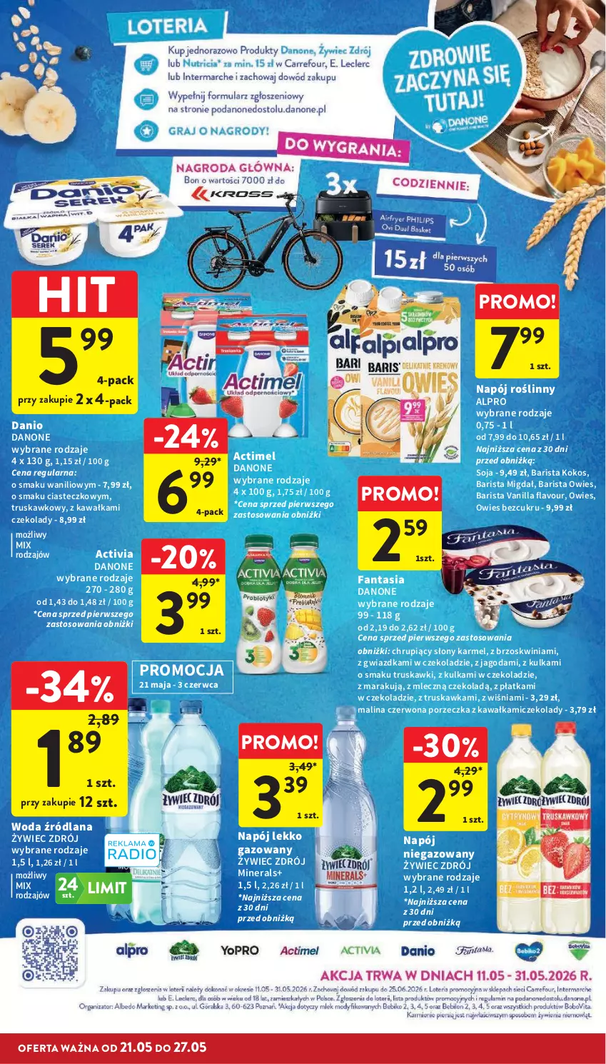 Gazetka promocyjna Intermarche - Gazetka promocyjna - ważna 21.05 do 27.05.2026 - strona 34 - produkty: Actimel, Activia, Alpro, Danio, Danone, Fa, Fanta, Kawa, Kokos, LANA, Napój, Napój niegazowany, Napój roślinny, Por, Truskawki, Woda