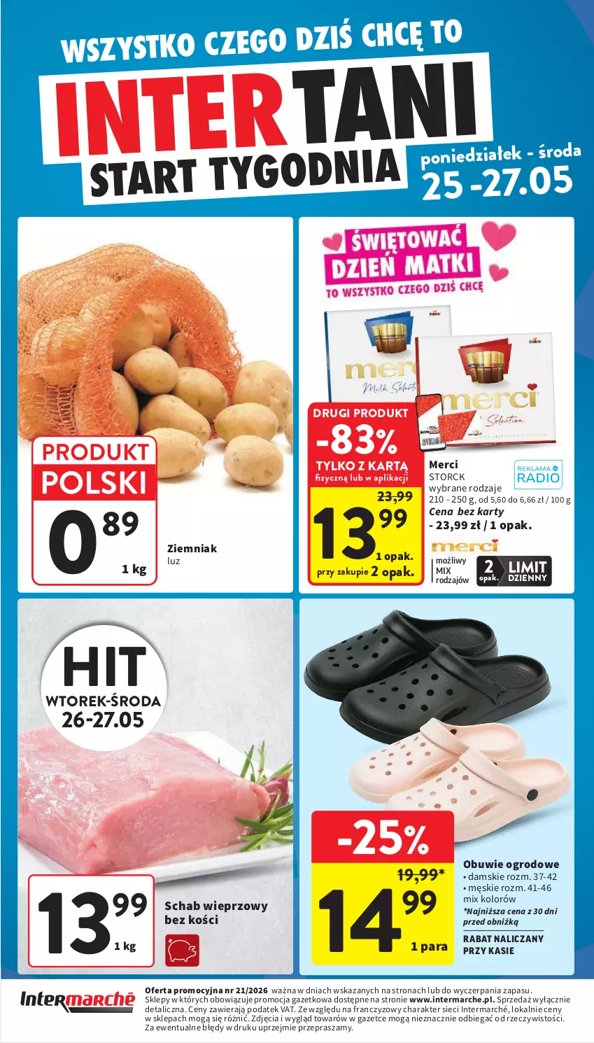 Gazetka promocyjna Intermarche - Gazetka promocyjna - ważna 21.05 do 27.05.2026 - strona 44 - produkty: Merci, Obuwie, Schab wieprzowy