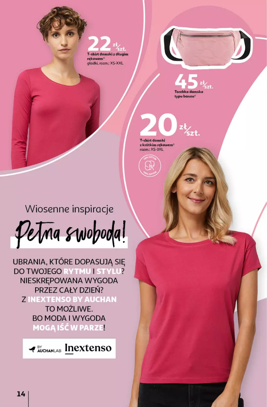 Gazetka promocyjna Auchan - Gazetka Wiosenne inspiracje Hipermarket Auchan - ważna 29.02 do 13.03.2024 - strona 14 - produkty: Moda, T-shirt, Torebka, Ubrania