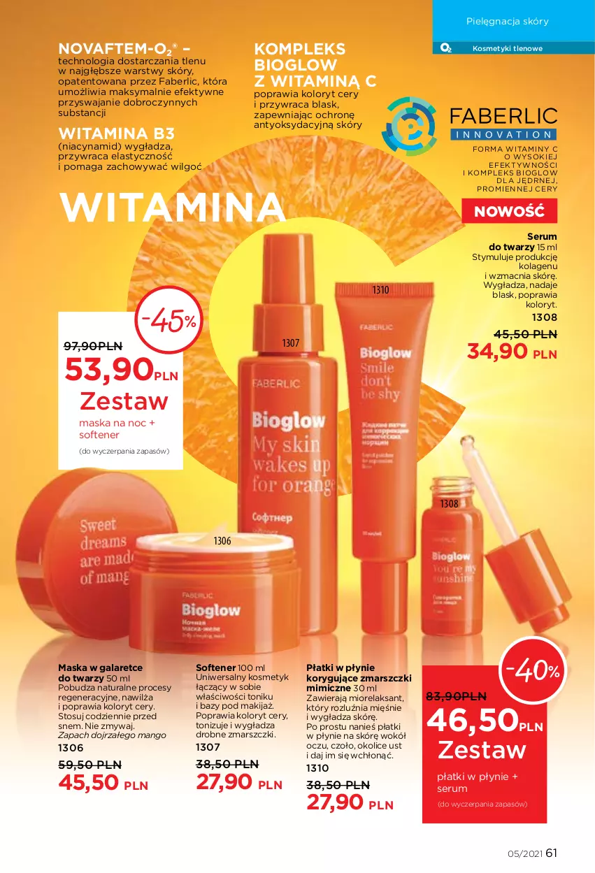 Gazetka promocyjna Faberlic - Gazetka - ważna 29.03 do 11.04.2021 - strona 61 - produkty: Fa, Gala, Kolagen, LG, Makijaż, Mango, Mars, Maska, Pielęgnacja skóry, Rum, Ser, Serum, Serum do twarzy, Sok, Tonik