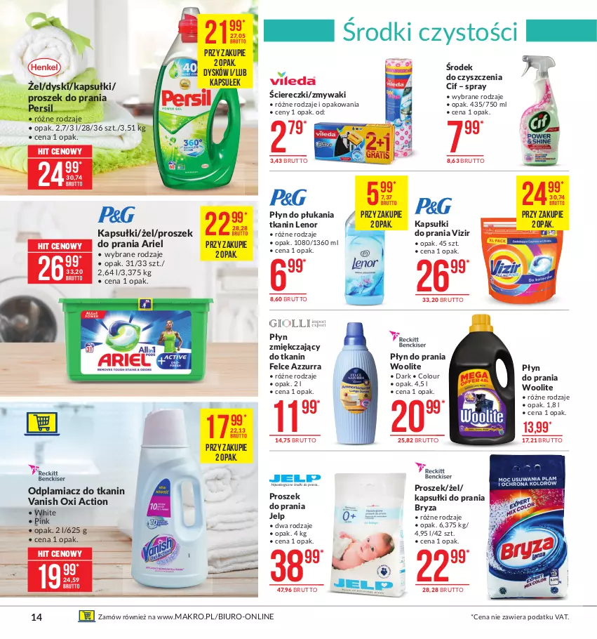 Gazetka promocyjna Makro - [Oferta promocyjna] Artykuły spożywcze - ważna 26.01 do 08.02.2021 - strona 14 - produkty: Ariel, Biuro, Bryza, Cif, Kapsułki do prania, Lenor, Odplamiacz, Persil, Płyn do płukania, Płyn do prania, Proszek do prania, Vanish, Vizir, Woolite