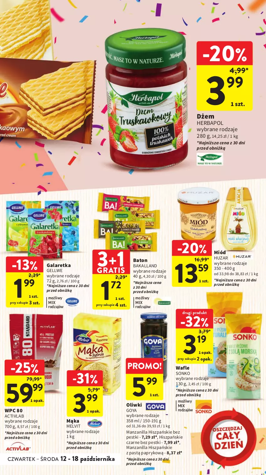 Gazetka promocyjna Intermarche - Gazetka Intermarche - ważna 12.10 do 18.10.2023 - strona 33 - produkty: Bakalland, Baton, Dżem, Gala, Galaretka, Gra, Herbapol, Mąka, Melvit, Miód, Oliwki, Sonko, Wafle