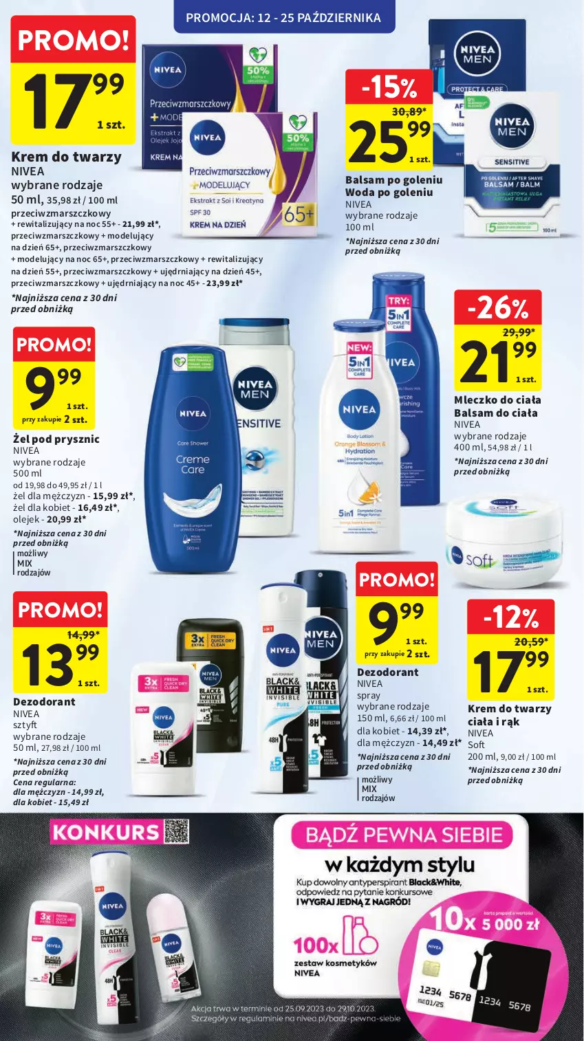 Gazetka promocyjna Intermarche - Gazetka Intermarche - ważna 12.10 do 18.10.2023 - strona 42 - produkty: Balsam do ciała, Balsam po goleniu, Dezodorant, Krem do twarzy, Mars, Mleczko, Mleczko do ciała, Nivea, Olej, Woda, Woda po goleniu