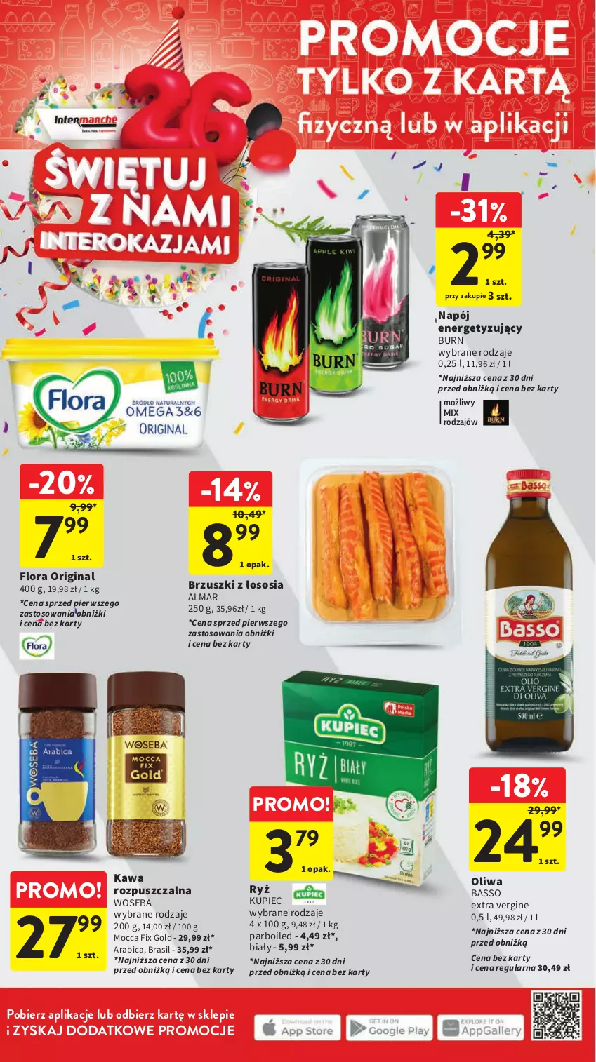 Gazetka promocyjna Intermarche - Gazetka Intermarche - ważna 12.10 do 18.10.2023 - strona 8 - produkty: BIC, Brzuszki z łososia, Flora, Gin, Kawa, Kawa rozpuszczalna, Kupiec, Mocca Fix Gold, Napój, Oliwa, Piec, Ryż, Sos, Woseba