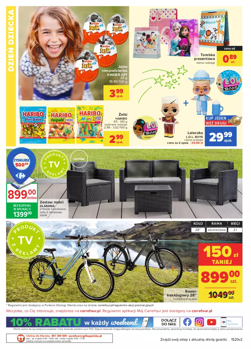 Gazetka promocyjna Carrefour - Gazetka Market - ważna 17.05 do 29.05.2021 - strona 18 - produkty: Fa, Fotel, Haribo, Kinder, L.O.L., O nas, Rama, Rower, Sofa, Sofa 2-osobowa, Stolik, Torebka