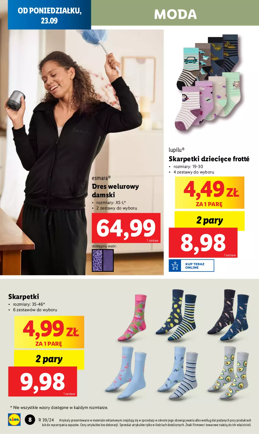 Gazetka promocyjna Lidl - GAZETKA - ważna 23.09 do 28.09.2024 - strona 10 - produkty: Dres, Dzieci, Karp, Moda, Skarpetki