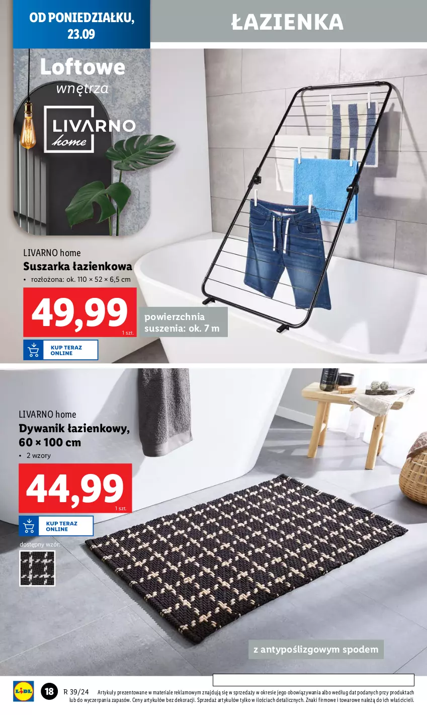 Gazetka promocyjna Lidl - GAZETKA - ważna 23.09 do 28.09.2024 - strona 22 - produkty: Dywan, Dywanik, Dywanik łazienkowy, Ivar, Suszarka