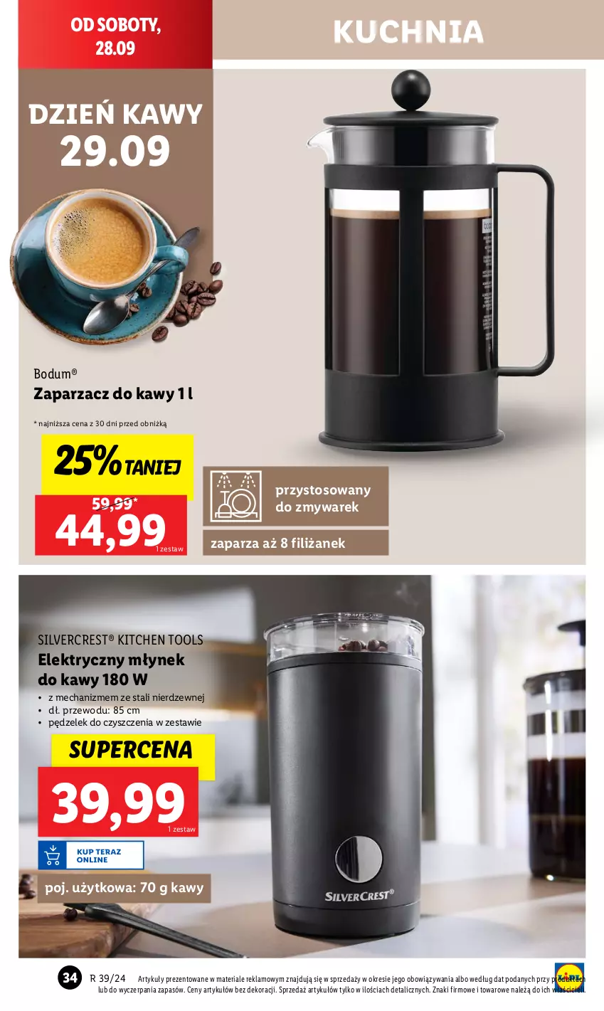 Gazetka promocyjna Lidl - GAZETKA - ważna 23.09 do 28.09.2024 - strona 38 - produkty: Kuchnia, Młynek, Młynek do kawy, Silvercrest, Zaparzacz, Zaparzacz do kawy