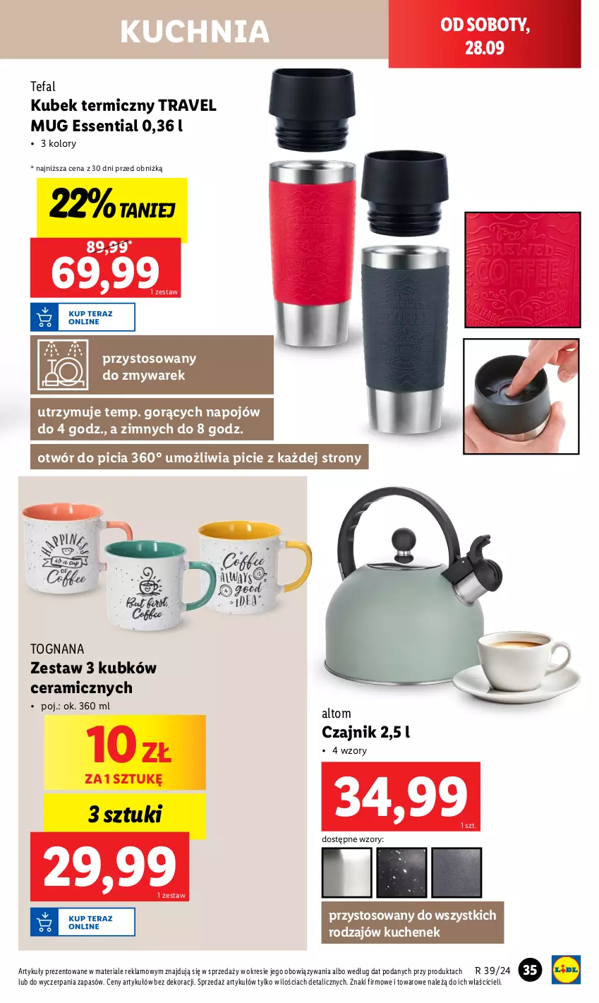 Gazetka promocyjna Lidl - GAZETKA - ważna 23.09 do 28.09.2024 - strona 39 - produkty: Czajnik, Fa, Kubek, Kubek termiczny, Kuchnia, Tefal