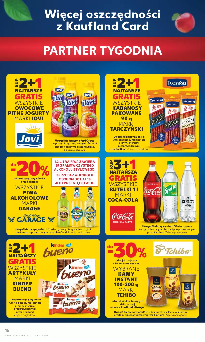 Gazetka promocyjna Kaufland - Gazetka tygodnia - ważna 10.08 do 16.08.2023 - strona 16 - produkty: Coca-Cola, Gra, Jogurt, Kabanos, Kinder, Kinder Bueno, Piwa, Tarczyński, Tchibo, Waga