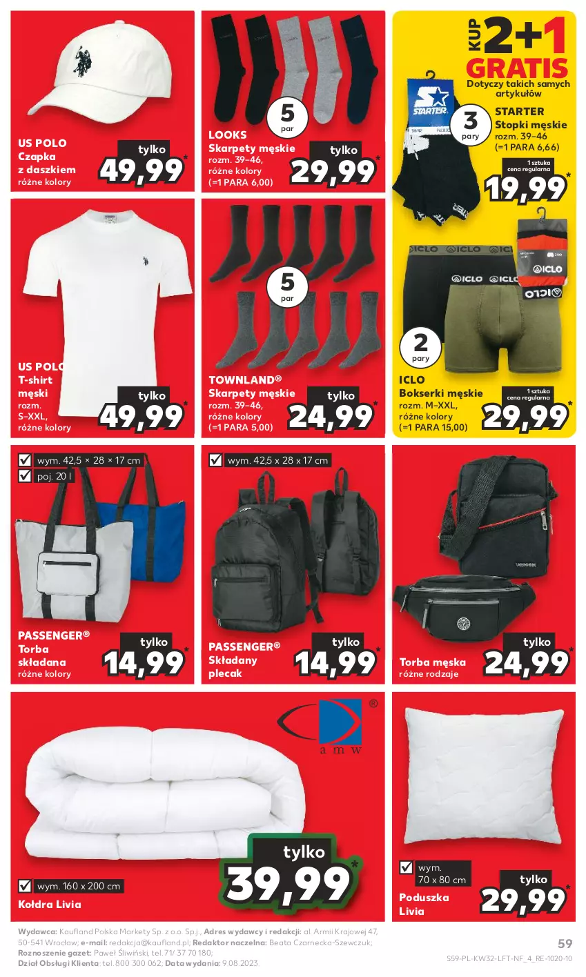 Gazetka promocyjna Kaufland - Gazetka tygodnia - ważna 10.08 do 16.08.2023 - strona 59 - produkty: Bokserki, Czapka, Dres, Gra, Karp, Kołdra, Plecak, Poduszka, Ser, T-shirt, Top, Torba