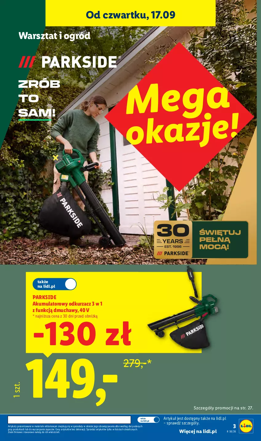 Gazetka promocyjna Lidl - Gazetka ważna od 14.09. do 19.09. - ważna 14.09 do 19.09.2026 - strona 3 - produkty: Akumulator, Odkurzacz, Ogród, Parkside