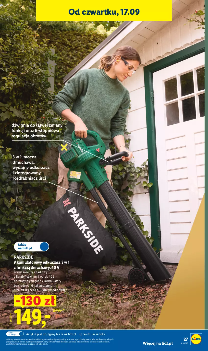 Gazetka promocyjna Lidl - Gazetka ważna od 14.09. do 19.09. - ważna 14.09 do 19.09.2026 - strona 35 - produkty: Akumulator, Dźwig, Odkurzacz, Parkside, Rozdrabniacz, Top
