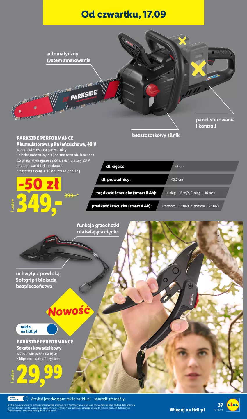 Gazetka promocyjna Lidl - Gazetka ważna od 14.09. do 19.09. - ważna 14.09 do 19.09.2026 - strona 45 - produkty: Akumulator, Gra, Olej, Parkside, Pasek, Piec, Sekator, Uchwyty