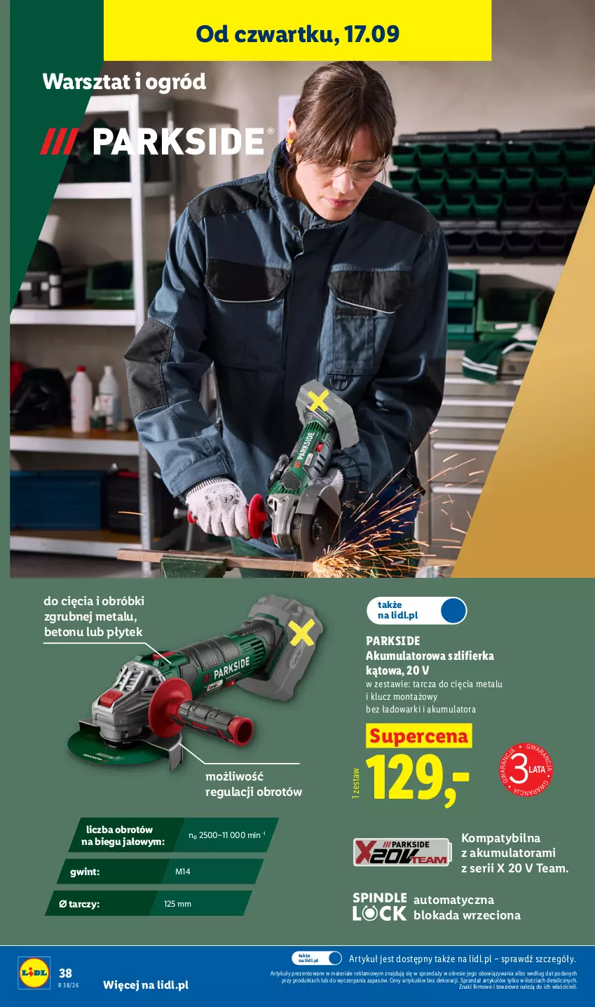Gazetka promocyjna Lidl - Gazetka ważna od 14.09. do 19.09. - ważna 14.09 do 19.09.2026 - strona 46 - produkty: Akumulator, Ogród, Parkside, Ser, Szlifierka, Szlifierka kątowa