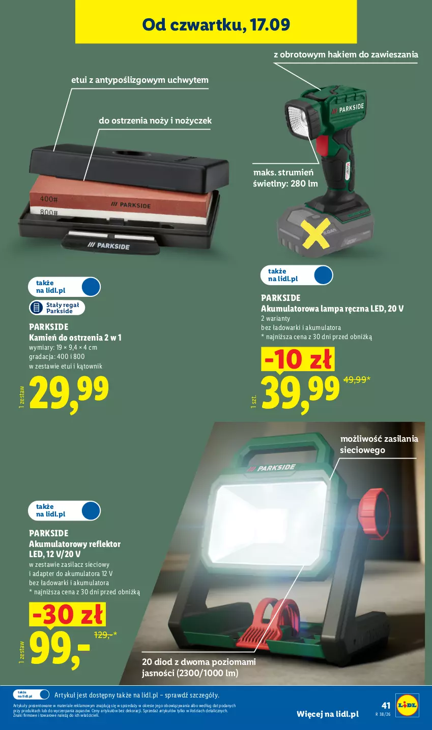 Gazetka promocyjna Lidl - Gazetka ważna od 14.09. do 19.09. - ważna 14.09 do 19.09.2026 - strona 49 - produkty: Akumulator, Gra, Lampa, Noż, Parkside, Reflektor, Reflektor LED, Regał, Rum, Silan
