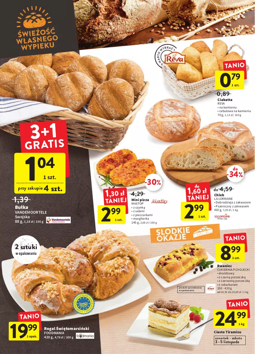 Gazetka promocyjna Intermarche - Gazetka Intermarche - ważna 03.11 do 08.11.2022 - strona 18 - produkty: Bułka, Chleb, Ciabatta, Cukier, Piec, Pieczarka, Pizza, Por, Rogal, Salami, Top