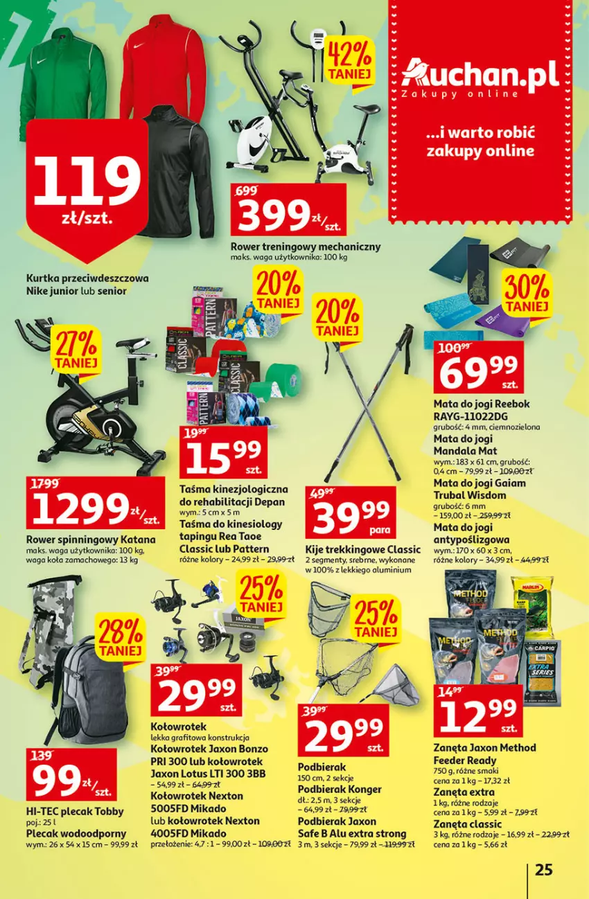 Gazetka promocyjna Auchan - Gazetka przeNISKIE CENY – PrzeWybór z MAXI PAKAMI Hipermarkety - ważna 15.09 do 21.09.2022 - strona 25 - produkty: Gra, Hi-Tec, Kije, Kurtka, Mata do jogi, Nike, Plecak, Por, Rower, Waga