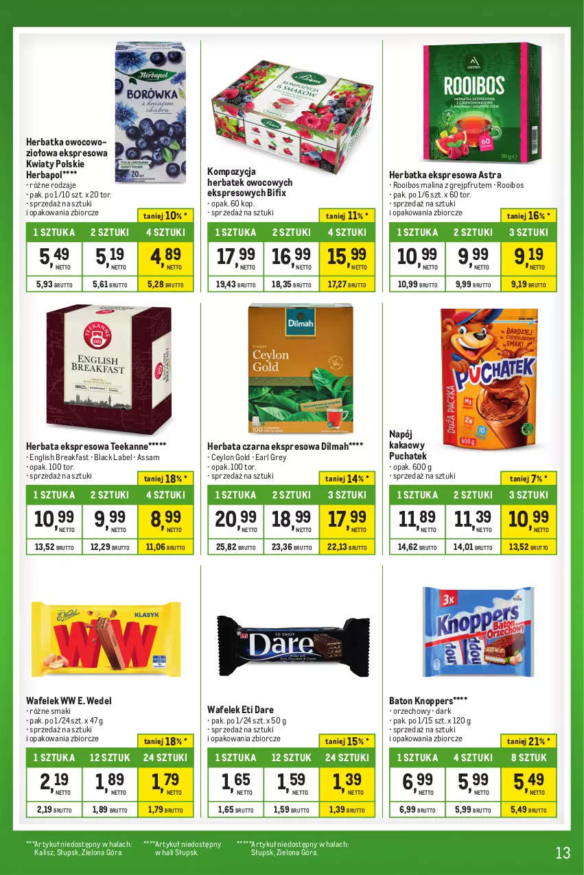 Gazetka promocyjna Makro - Kupujesz więcej płacisz mniej - oferta z alkoholem - ważna 31.10 do 27.11.2023 - strona 13 - produkty: Baton, Dilmah, E. Wedel, Earl Grey, Fa, Grejpfrut, Herbapol, Herbata, Herbata czarna, Kakao, Knoppers, Lack, Napój, Teekanne, Wafelek