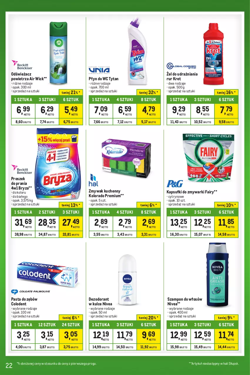 Gazetka promocyjna Makro - Kupujesz więcej płacisz mniej - oferta z alkoholem - ważna 31.10 do 27.11.2023 - strona 22 - produkty: Air Wick, Bryza, Dezodorant, Fa, Fairy, Kolorado, Kret, Nivea, Odświeżacz powietrza, Pasta do zębów, Płyn do wc, Proszek do prania, Szampon, Tytan, Zmywarki