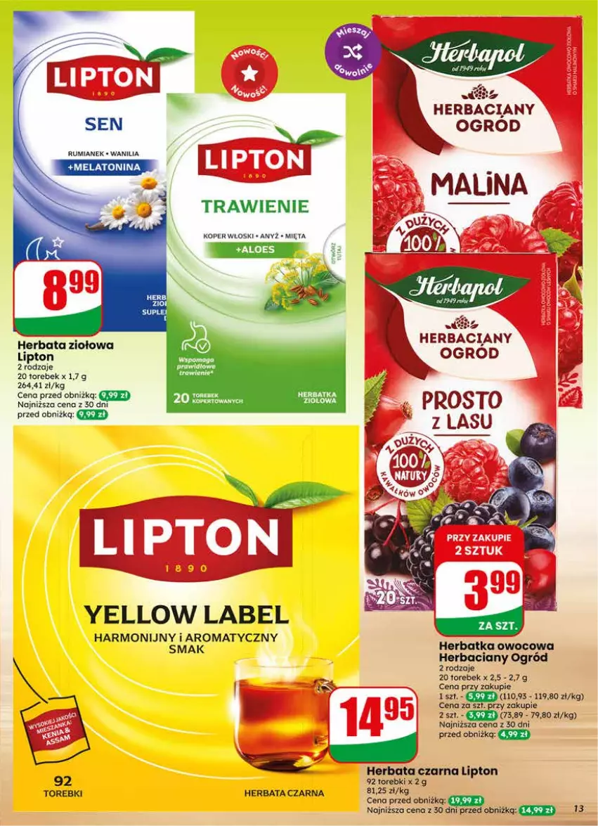 Gazetka promocyjna Dino - Gazetka 20 / 2026 - ważna 13.05 do 19.05.2026 - strona 13 - produkty: Herbaciany ogrod, Herbata, Herbata czarna, Koper włoski, Lipton, Mięta, Ogród, Rum