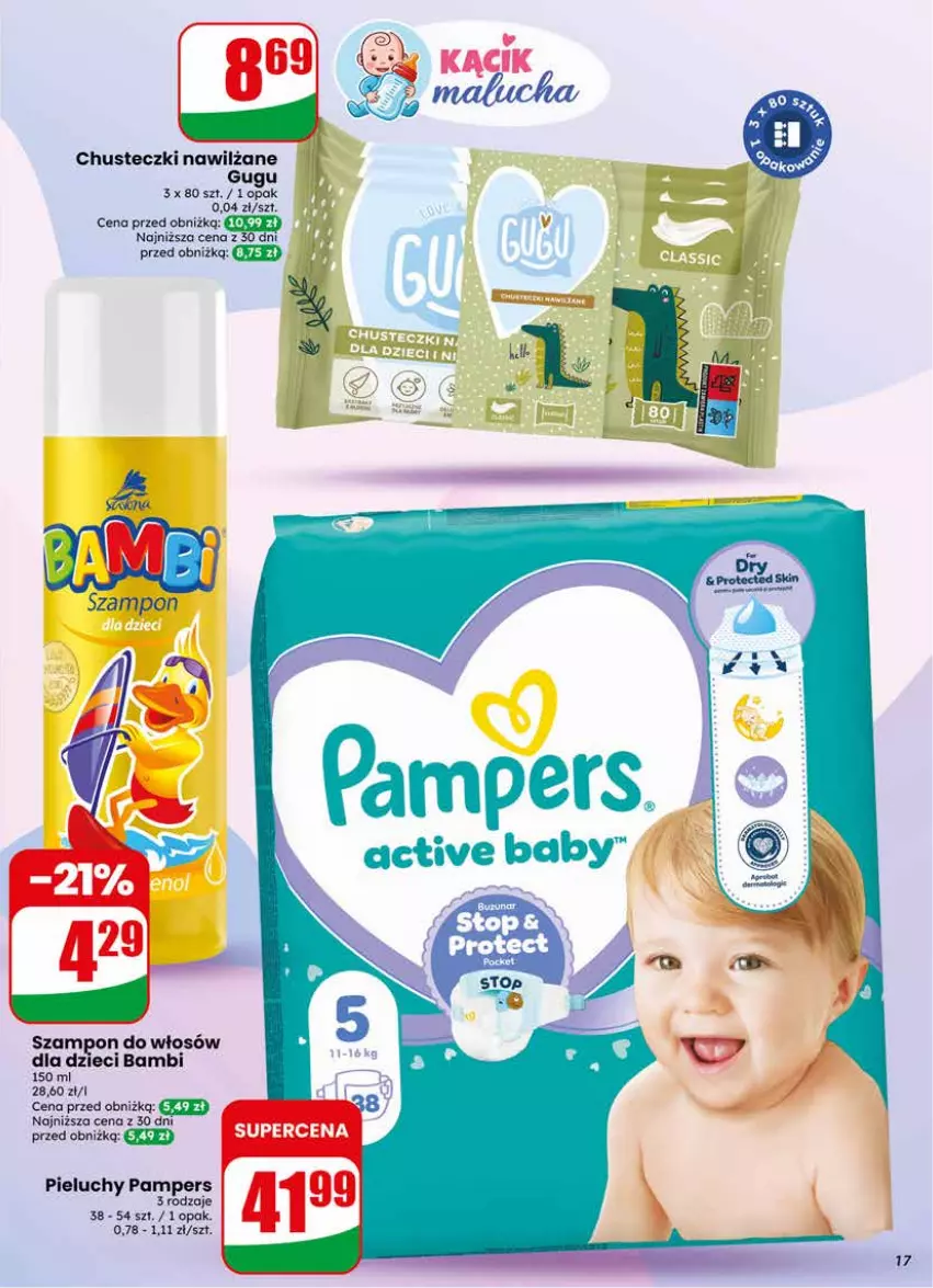 Gazetka promocyjna Dino - Gazetka 20 / 2026 - ważna 13.05 do 19.05.2026 - strona 17 - produkty: Chusteczki, Dzieci, Pampers, Pieluchy, Szampon