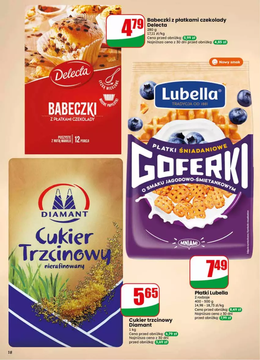 Gazetka promocyjna Dino - Gazetka 20 / 2026 - ważna 13.05 do 19.05.2026 - strona 18 - produkty: Babeczki, Bell, Bella, Cukier, Cukier trzcinowy, Delecta, Diamant, Lubella, Por