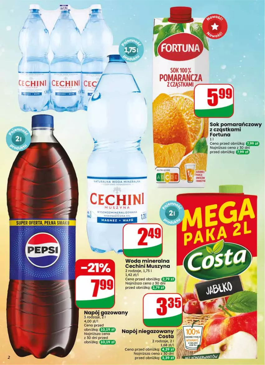 Gazetka promocyjna Dino - Gazetka 20 / 2026 - ważna 13.05 do 19.05.2026 - strona 2 - produkty: Fortuna, Mus, Napój, Napój niegazowany, Sok, Sok pomarańczowy, Szyna, Woda, Woda mineralna