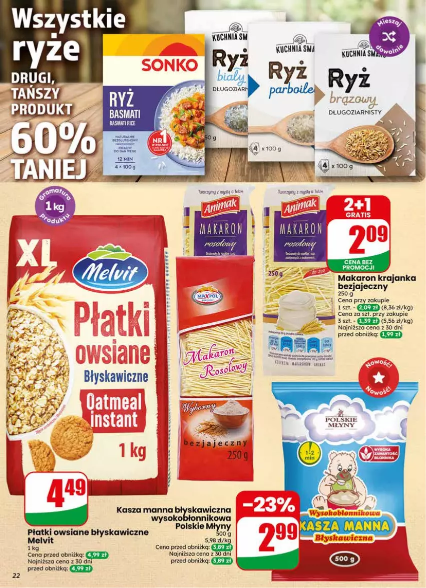 Gazetka promocyjna Dino - Gazetka 20 / 2026 - ważna 13.05 do 19.05.2026 - strona 22 - produkty: Kasza, Kuchnia, Makaron, Melvit, Płatki owsiane, Ryż, Sok
